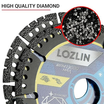 LOZLIN 5-Pack 4.5" Diamond Multi-Purpose Saw Blades - Heavy Duty Angle Grinder Discs for Cutting Marble/Quartz/Stone/Tile/Metal/Plastic (Black Teeth, 5)