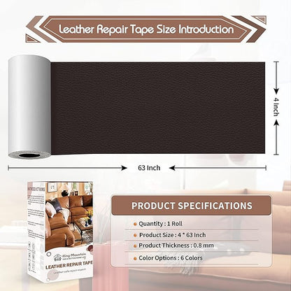 KING MOUNTAIN Leather Repair Patch,4 x 63 Inches self Adhesive Leather Repair Tape for Damaged Leather Furniture, Sofa Seating,Car Seats, Leather Goods(Dark Brown)