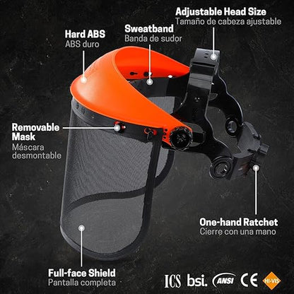 Chainsaw Faceshield, Full Protection Safety Face Mask, Mesh Safety Helmet for Weed Eating Whacking Yard Work