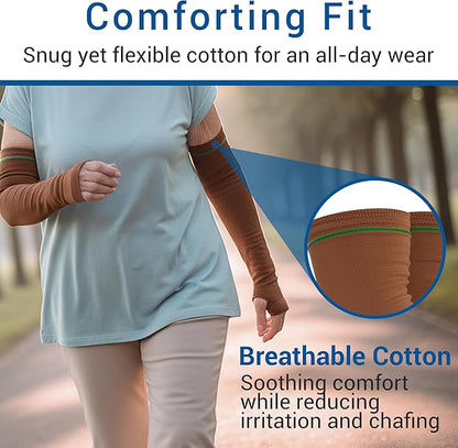 Skil-Care Geri-Sleeves Arm Protector, Brown Green Stripe, Cotton-Lycra Blend, Thumbhole Design, Reusable, Launderable