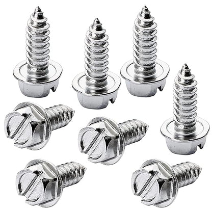 Chrome License Plate Screw Kit - Set of 8 Stainless Steel Fasteners for License Plates, Frames, and Covers on Domestic Cars, Trucks, Vans, SUVs - Rustproof, Self Tapping Mounting Bolts (Chrome Plated)