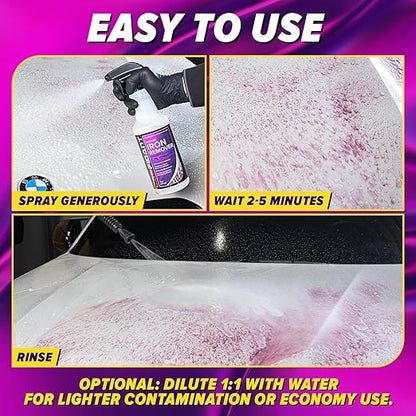 Iron Remover Car Detailing – Iron Decon Spray, Pulls Out Brake Dust, Rust & Fallout - Contaminant Removal for Car Paint & Wheels, pH Neutral Formula - 16 fl. oz.