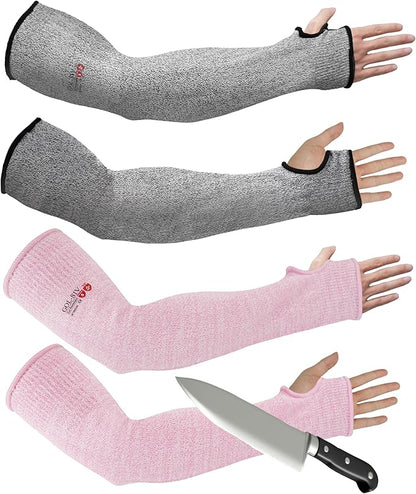 GOL-SIV Arm Protectors For Thin Skin And Bruising, Cut Resistant Sleeves For Men Women, A5 Level Farmer Sleeve For Gardening (Grey & Pink, 17.7 In - 2pairs)