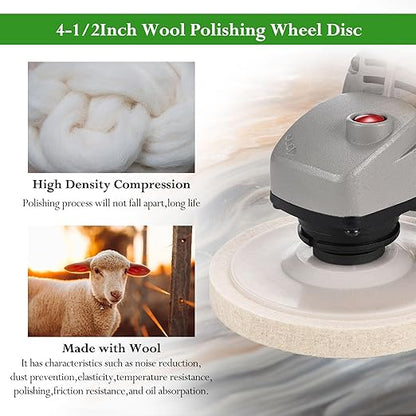 Mornajina 10 Packs 4.5" x 7/8" Round Wool Felt Polishing Wheel Disc Pads Kit for Angle Grinder 7/8" (Model 115/125) for Metal, Marble, Furniture, Car Wax, Granite (12mm Thickness)