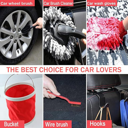 LIANXIN Car Wash Kit - Car Cleaning Kit,Car Wash Kit with Foam Gun, Microfiber Sponge and Towels,Tire Brush, Collapsible Bucket,Car Wash Foam Gun