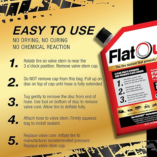 FlatOut Off Road Multi-Purpose Tire Sealant - Prevents and Repairs Flat Tires - Seals Leaks - Contains Kevlar - Tubeless Tire Sealant - 32-Ounce Bag - Pack of 2