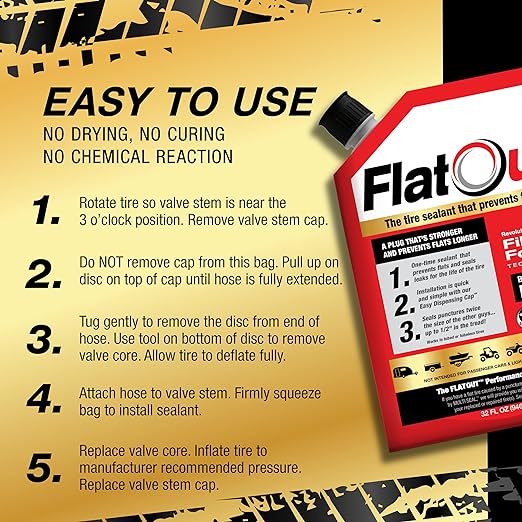 FlatOut Off-Road Multi-Purpose Tire Sealant - Prevents and Repairs Flat Tires - Seals Leaks - Contains Kevlar - Tubeless Tire Sealant - 32-Ounce Bag - Pack of 1