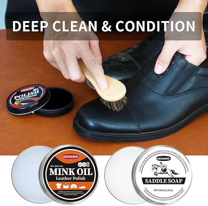 WERNMIND Mink Oil White Saddle Soap Leather Cleaning Boots Shoe Cleaner Leather Conditioner Boot Cace Kit