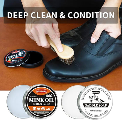 WERNMIND Mink Oil White Saddle Soap Leather Cleaning Boots Shoe Cleaner Leather Conditioner Boot Cace Kit