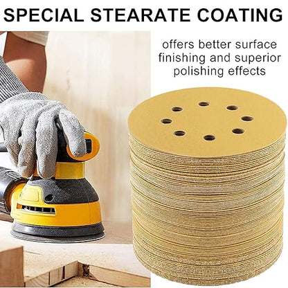 LotFancy 100 PCS 150 Grit Sandpaper, 5 Inch 8 Hole Sanding Disc Aluminum Oxide, Orbital Sander Sandpaper for Stripping Paint, Sand Paper for Wood, Plastic, Rust Removal, Random Orbital Sander Pads