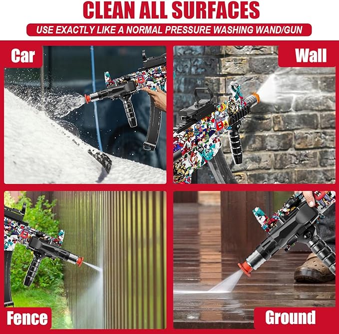 MP5 Model Pressure Washer Gun with Swivel & 4 Nozzles, 3600 PSI High Pressure Spray Gun with 3/8" Quick Connect Plug, Swivel Gun Compatible with Foam Cannon, Power Washer Accessories (Graffiti)