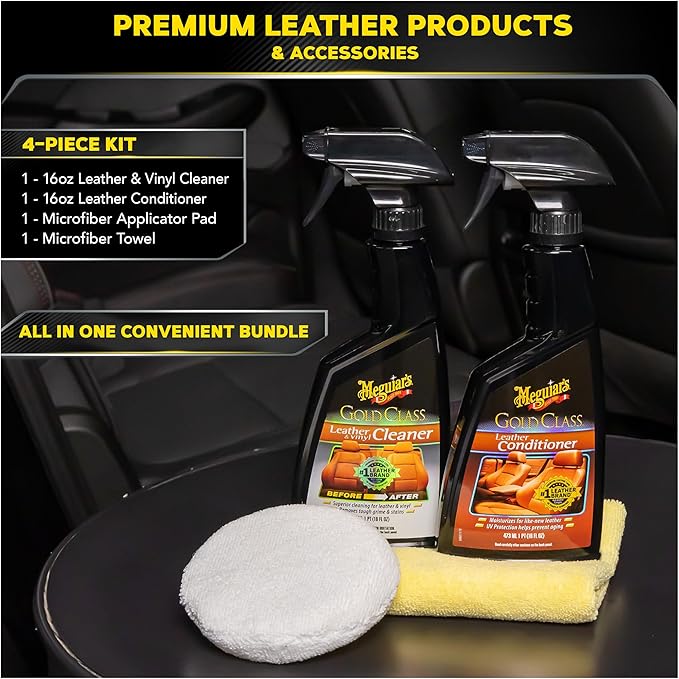 Meguiar's Leather Care Kit - Premium Car Cleaner and Conditioner – The Perfect Interior Care for Automotive Seats, Leather Cleaner for Car Interior, 2 Bottles, 16 fl oz each