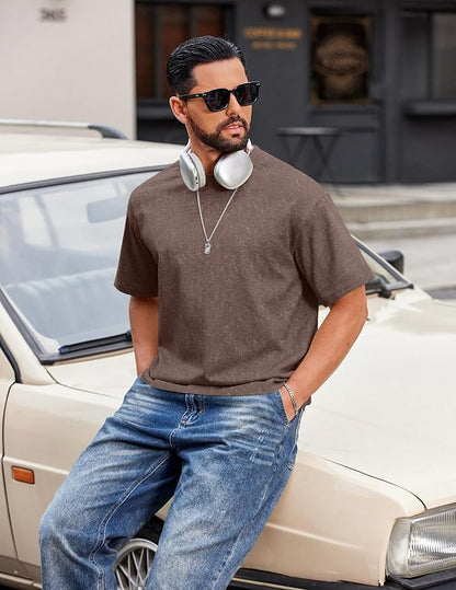 COOFANDY Men's Cotton T-Shirts Oversized Shirt Short Sleeves Streetwear Loose Fit Summer Tee Tops Washed Basic Unisex Shirts