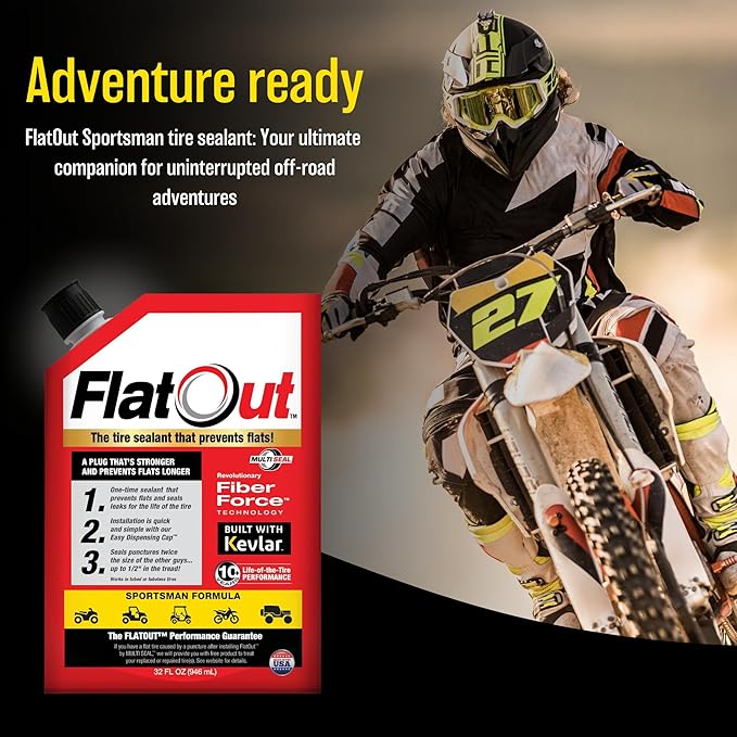 FlatOut Tire Sealant Sportsman Formula - Prevent Flat Tires, Seal Leaks, Contains Kevlar, 32-Ounce Bag, 1-Pack