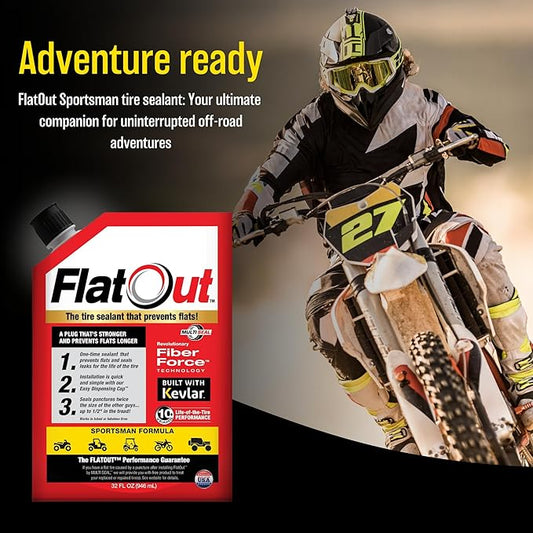 FlatOut Tire Sealant Sportsman Formula - Prevent Flat Tires, Seal Leaks, Contains Kevlar, 32-Ounce Bag, 1-Pack