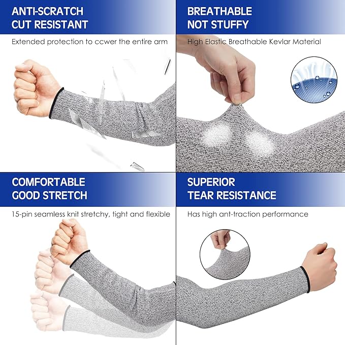 Geyoga 2 Pairs Arm Sleeves Guards Arm Protectors for Thin Skin and Bruising Protective Cut Resistant Sleeves for Men Women(X-Large,Hppe,Gray)