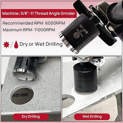 Diamond Core Drill Bit - FOCSTOL 3''(75mm) Laser Welded Hole Saw for Dry or Wet Drilling Granite Marble Concrete Quartz 5/8''-11 Thread