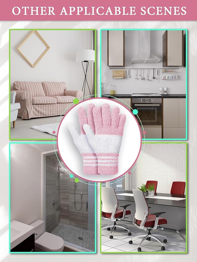 Patelai 3 Pairs Microfiber Plant Dusting Gloves Leaf Cleaning Gloves for Indoor Plants, Blinds, Furniture, House(Yellow, Blue, Pink, White,Medium)