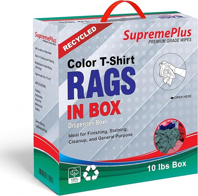 Recycled Color Knit Cleaning Rags (10 lbs. Compressed Box - Pack of 4) – Shop Cloths Bulk for Workshops, Mechanics, Painters, and Home Use, Multipurpose Cotton T-Shirt Rags