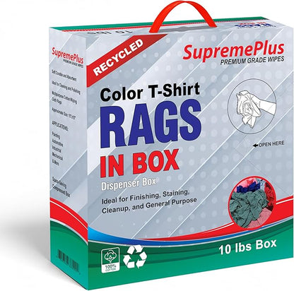 Recycled Color Knit Cleaning Rags (10 lbs. Compressed Box) – Shop Cloths Bulk for Workshops, Mechanics, Painters, and Home Use, Multipurpose Cotton T-Shirt Rags