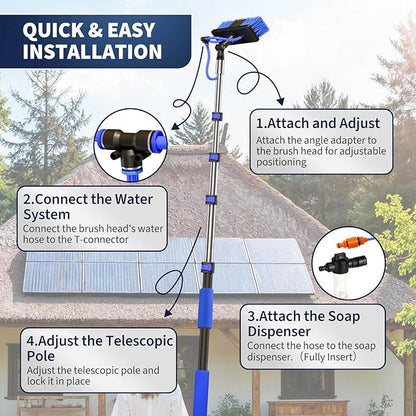 20FT Water Fed Solar Panel Cleaning Kit, Telescopic Solar Panel Cleaning Brush with Extension Pole & Soap Dispenser for Household & Outdoor