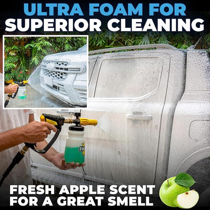 Ultra Foam & Power Foaming Car Wash Soap (16 oz) - Pressure Washer Foam Cannon Car Soap Shampoo - Made for Cars, Trucks, Motorcycles, RVs & More (Apple Scent) - Incl 2 Microfiber Towels