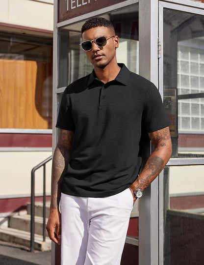 COOFANDY Mens Polo Shirts Short Sleeve Casual Summer Polo Tee Classic Collared Golf Stylish Tops