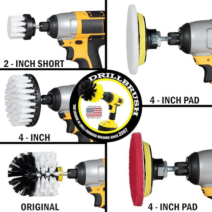 Drillbrush White Soft Bristle Nylon Brush Cleaning Supplies with All Purpose Cleaner Paste for Auto Upholstery - Vehicle Carpet Cleaner Attachments for Drill - Multi Purpose Household Essentials Kit