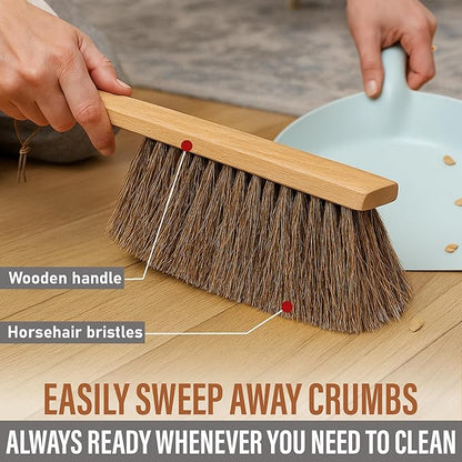 Takavu Multi-Purpose Counter Brush with Solid Wood Handle, Natural Horsehair Bristles for Gentle Dusting of Furniture, Drafting, Patio, Fireplace Cleaning, Shop Brush, Woodworking Tool & Accessories