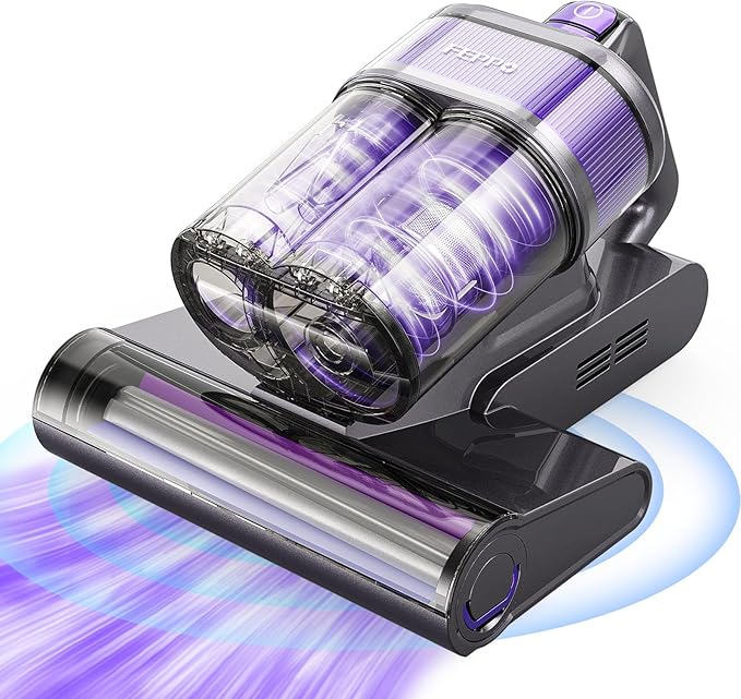 FEPPO Mattress Vacuum Cleaner, 4-in-1 Bed Vacuum Cleaner PRO, 16KPa Handheld Vacuums with 253.7nm UV-C Light, 40,000 Beats/Min Tapping, 140°F Hot Air, HEPA Filter for Bed, Sofa, Crib(Corded, 550W)
