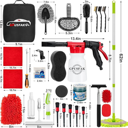GPUSFAK 40Pcs Car Wash Cleaning Kit with Foam Gun Sprayer Detailing Brushes Wash Mop Windshield Cleaning Tool Tire Brush Towels Complete Interior Exterior Detailing Set for Car