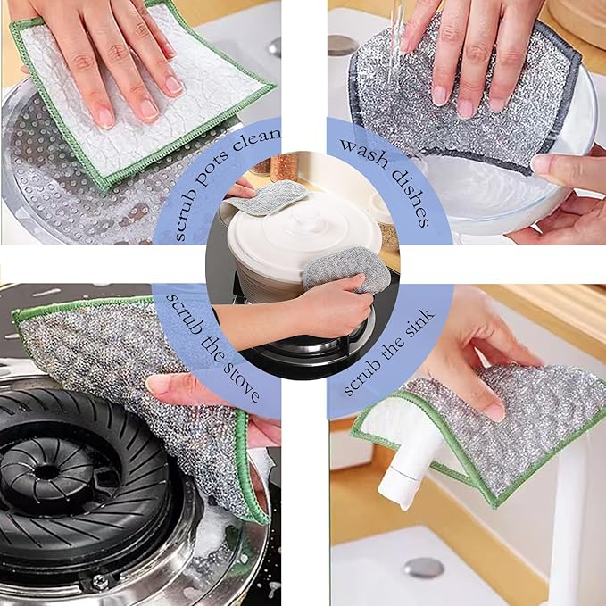 xingjieyun New Scratch-Resistant Multi-Functional Metal Wire Dish Cloth, Double-Sided for Wet and Dry use, Suitable for Washing Dishes, cookware, Sinks, stoves, and Kitchen Cleaning(2PCS)