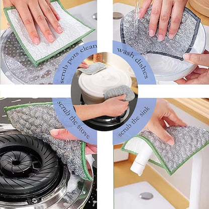 xingjieyun New Scratch-Resistant Multi-Functional Metal Wire Dish Cloth, Double-Sided for Wet and Dry use, Suitable for Washing Dishes, cookware, Sinks, stoves, and Kitchen Cleaning(2PCS)