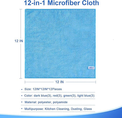 12Pcs Premium Microfiber Cleaning Cloth, Highly Absorbent Household Cleaning Supplies - for Kitchen Towels, Dish Cloths, Dust Rag