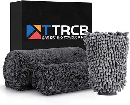 TTRCB 2 Pack 1300 GSM Car Drying Towel, Microfiber Towels for Cars - 36" x 24" & 16" x 16", Ultra-Absorbent, Streak Free, Car Wash Mitt, Car Detailing Cleaning Accessories Supplies Essentials