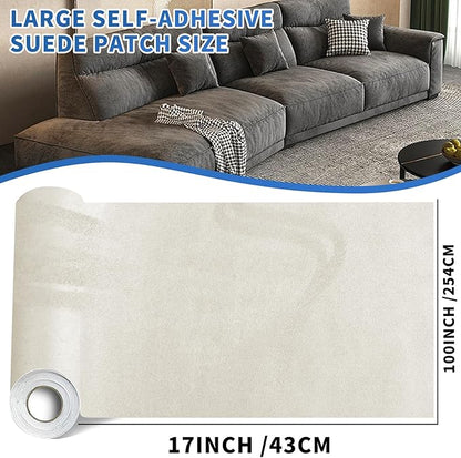 Suede Repair Patch, Large Faux Suede Leather Fabric，Self-Adhesive Fabric Patches for Furniture, Couch, Sofa, Car Interior, Shoes, Hand Bag, Jewelry Boxes ﻿ (Beige, 17x100inch)