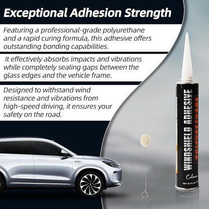 Calvana Urethane Windshield Adhesive 310ml, Automotive Polyurethane Sealant, Car Glass Chip & Crack Repair Kit with 1 Pair Gloves, Quick Curing, Weather Resistant, Black