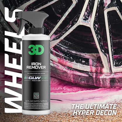 3D GLW Series Iron Remover – Fast Acting Fallout & Brake Dust Cleaner | pH Balanced Wheel & Paint Decontamination | DIY Detailing Spray | Made in USA |64 oz