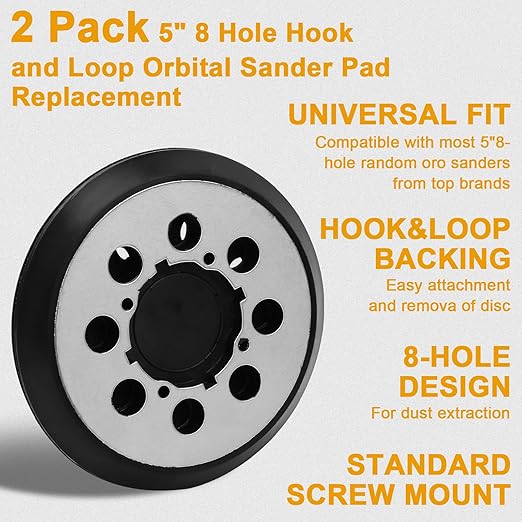 2 Pack Orbital Sander Replacement Pad for Dewalt 5 Inch 8 Hole Hook & Loop Sander Pad, Compatible with DWE6421/DWE6421K, DWE6423/DWE6423K, DCW210B, DWE64233 & N329079 for Dewalt Replacement Parts