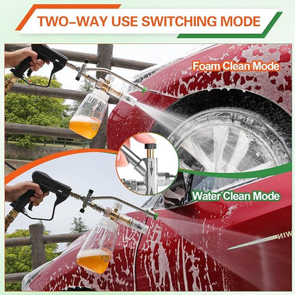 Dual Connector Foam Cannon for Pressure Washer, Pressure Washer Gun with Foam Cannon and 5 Power Washer Sprayer Nozzles Tips for Car Wash Kit Power Washer Gun Foam Soap Cannon for Car Snow Foam Lance