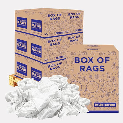 Recycled White T-Shirt Cleaning Rags (600 lbs. Pallet 12x50 lbs. Box) – Shop Rags Bulk for Oil, Stain, Grease, Paint, and Auto Cleaning, Multipurpose
