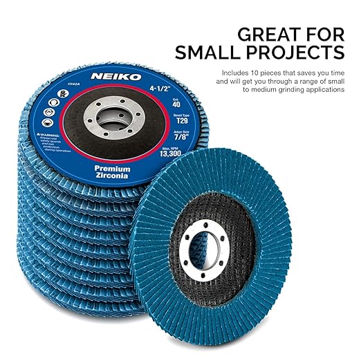 NEIKO 11142A 10 Pack Zirconia Flap Discs 4-1/2" for Angle Grinder, 40 Grit T29 Grinding Wheel, 7/8" Arbor, 4.5 Inch for Wood & Metal Sanding