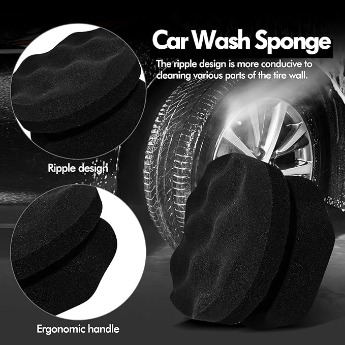 SolidSS 2 Pack Large Tire Hex Tire Shine Applicator Pads, Durable and Reusable Grip Applicator for Tire Polishing Car Cleaning (Black)