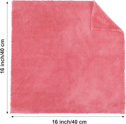 Shimeyao 30 Pcs 16 x 16 Inch Edgeless Microfiber Plush Towels for Cars Detailing Drying Wash Polishing Absorbent Cleaning Cloths, 500 GSM (16 x 16 Inch, Vivid Red, 30 Pcs)