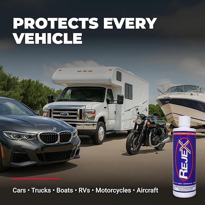 RejeX High Gloss Finish That Protects, Long-Lasting Polymer Coating for Cars, Trucks, Boats, RVs, Motorcycles, Aircraft, Glass, Painted Metal, Fiberglass, Acrylic, Gel Coat & Plastic Surface, 16 Fl Oz