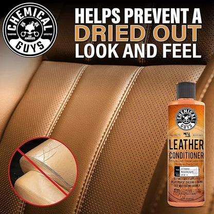 Chemical Guys SPI410 Leather Cleaner and Conditioner Bundle with ACC_S95 Long Bristle Horse Hair Leather Cleaning Brush, Safe for Car, Home, Office, & More (3 Item Bundle with 2-16 fl oz Bottles)