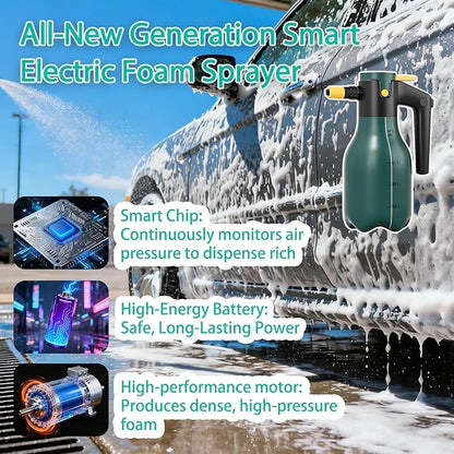 Electric Pressurized Foam Sprayer, 2L Cordless Pump Sprayer with One-Touch Lock, Portable Foam Sprayer for Car Wash, Auto Detailing, House & Pet Cleaning
