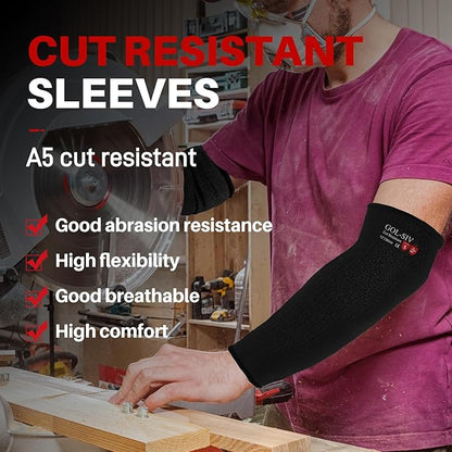 GOL-SIV Arm Protectors For Thin Skin And Bruising, Cut Resistant Sleeves For Men Women, Kevlar Sleeves,A5 Level Protection Arm Sleeves For Gardening (Black, 2pairs, 11.8 In)