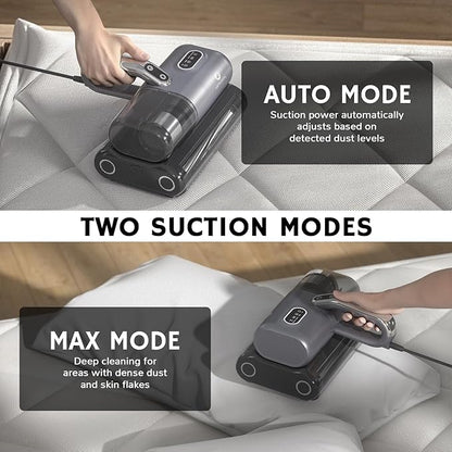 AIRTHEREAL M1 Mattress Vacuum Cleaner, 6 in 1 Bed Vacuum with High-Frequency Vibration - 80,000 RPM Dual Brushroll Rotation, UV-C Light, 14Kpa Suction, Dust Sensor, Ultrasonic and Heating Tech
