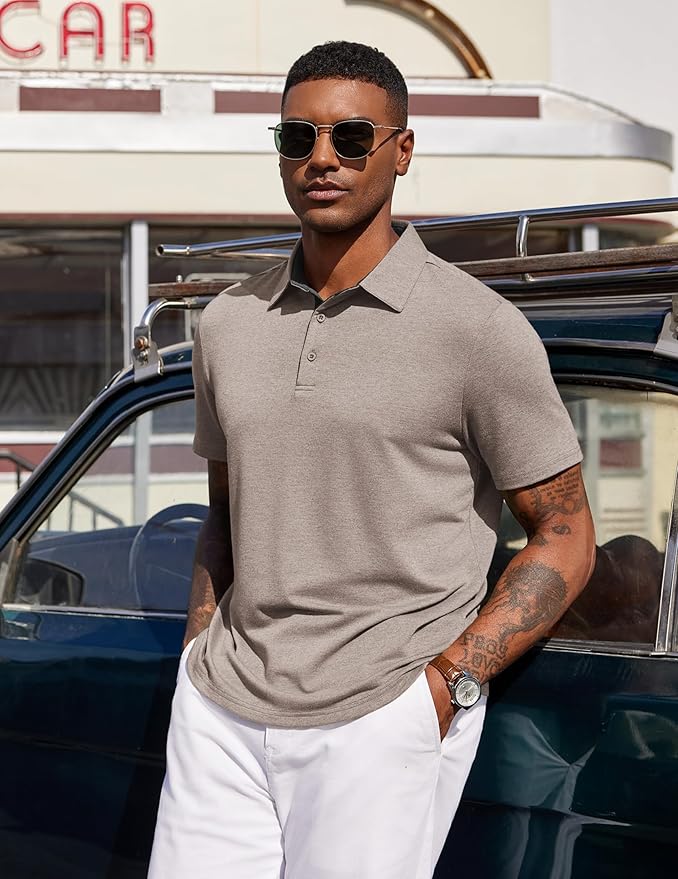 COOFANDY Mens Polo Shirts Short Sleeve Casual Summer Polo Tee Classic Collared Golf Stylish Tops